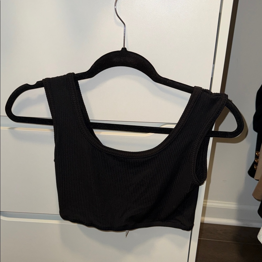 Aqua Black Ribbed Women's Crop bra